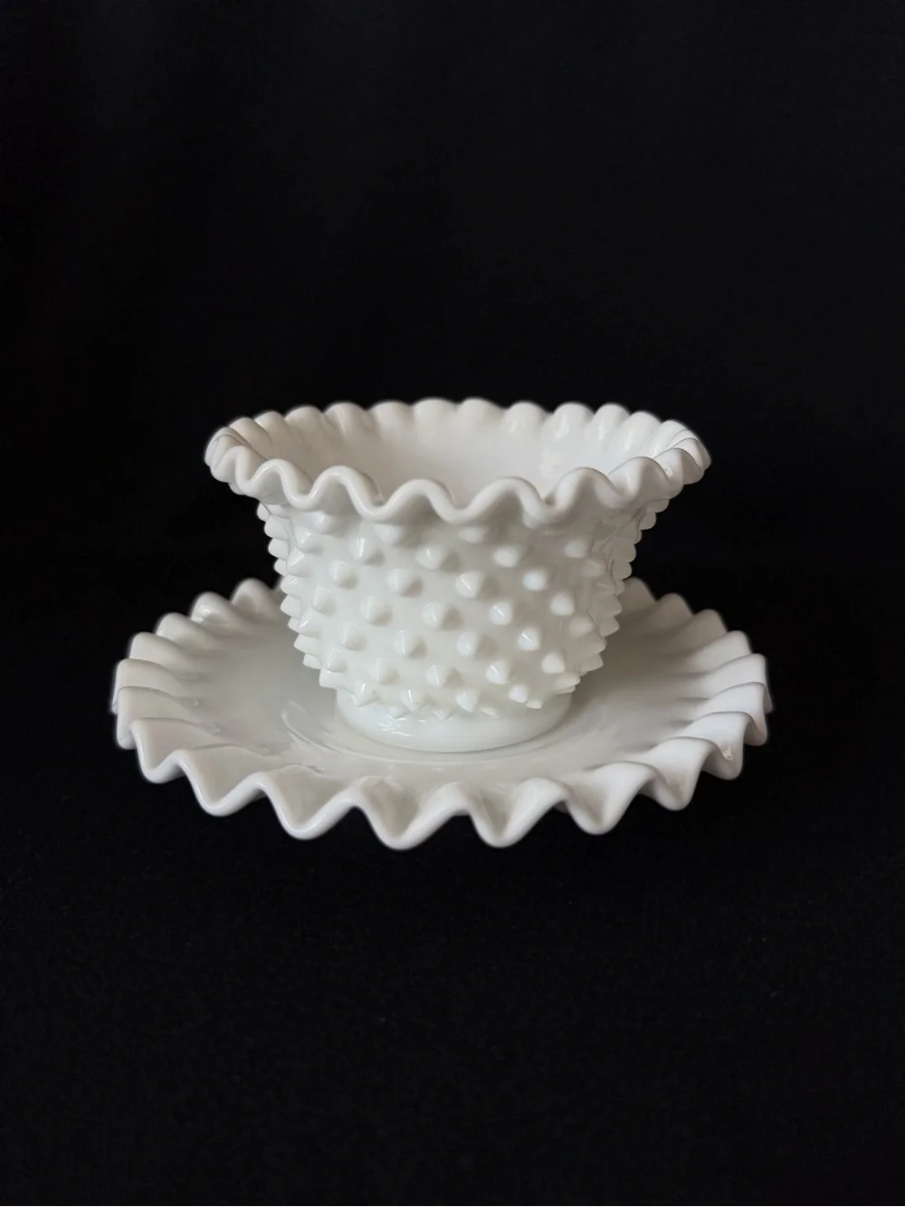 Mayonnaise Bowl and Under Plate - Fenton Hobnail Milk Glass